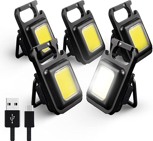 KONGPILI Llavero COB luz de trabajo mini llavero luz de trabajo 1000Lux recargable llavero linterna pequeña llavero linterna para caminar y acampar