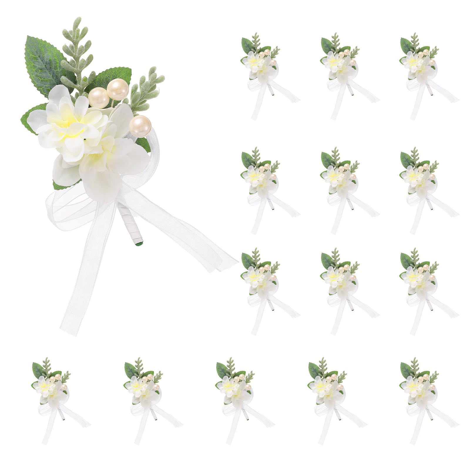 QUARKZMAN 15 Stück Weiße Anstecksträuße für Männer, Knopflöcher Taschenkorsage Künstliche Blumen mit Anstecksträuße Pins für Braut Bräutigam Hochzeitszeremonie Jubiläum Formelle Party
