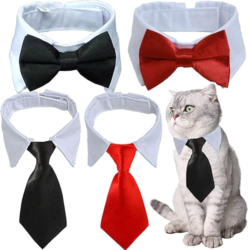 Disfraz de 4 piezas para mascotas, perro, gato, corbatín para mascotas, collar formal ajustable para gatos, perros pequeños, accesorios de aseo para Disfraz de 4 piezas para mascotas, perro, gato, corbatín para mascotas, collar formal ajustable para gatos, perros pequeños, accesorios de aseo para