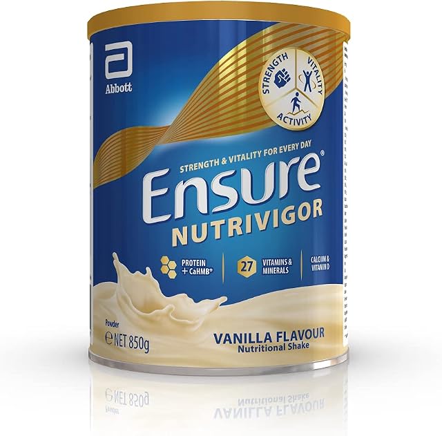 Ensure NutriVigor Nutritional Shake | Boosts Energy | Helps you do what you want with Strength | Food supplement with Protein, HMB and 27 Vitamins & Minerals | 850g | Vanilla Flavour
