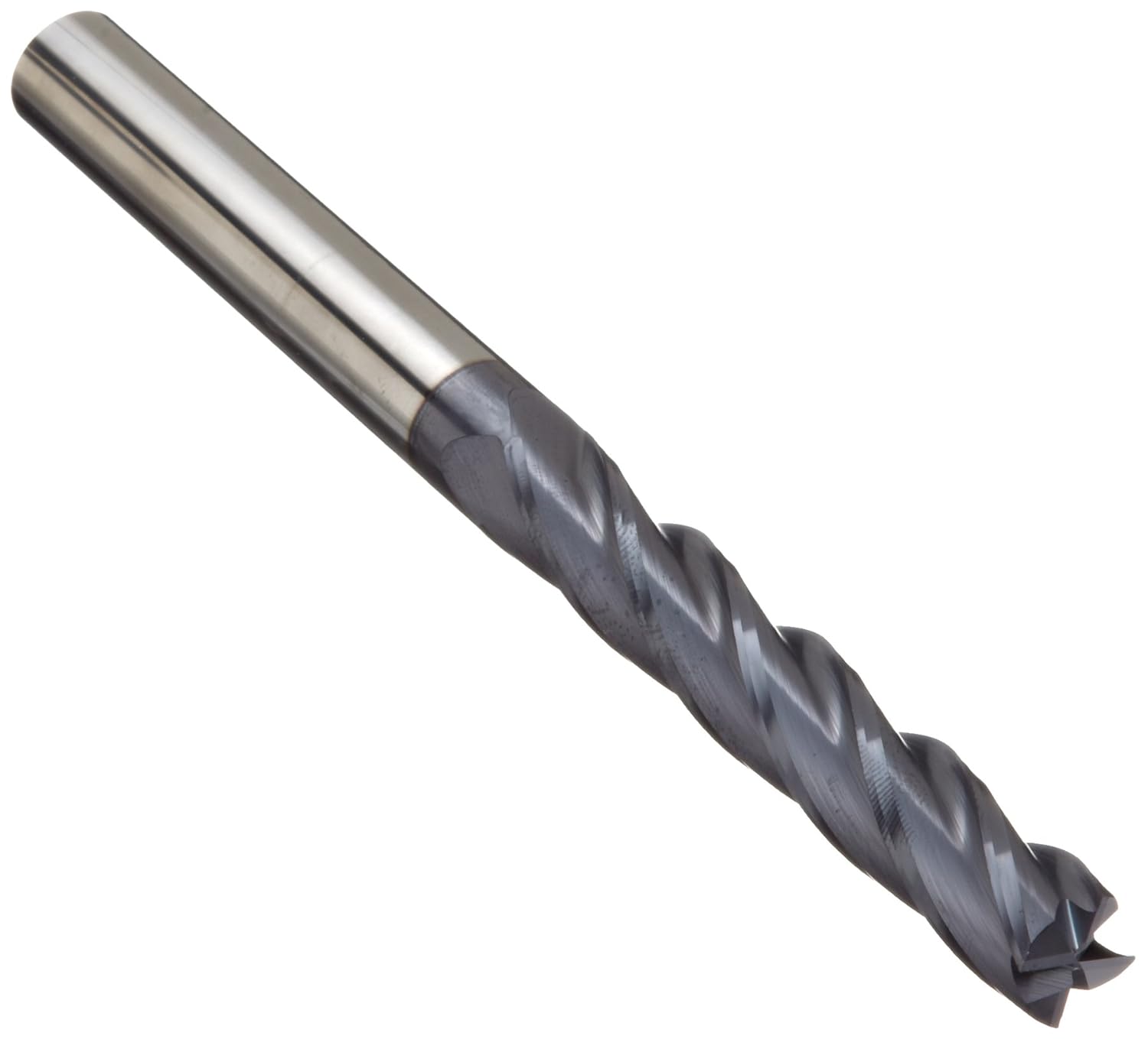 CCMG-E Carbide Square Nose End Mill, AlTiN Monolayer Finish, 30 Deg Helix, 4 Flutes, 6" Overall Length, 1" Cutting Diameter, 1" Shank Diameter
