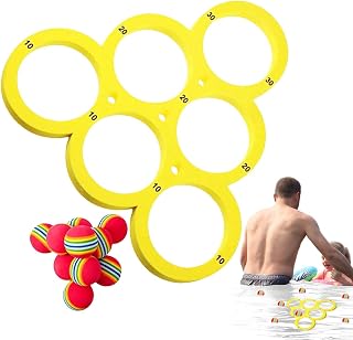 Pool Toss Game - 12.52 Inch Floating Ring | EVA Water Toy Ball Throw Set | With 10 Balls | Summer Party Activity For Kids Adults Beach Pool Outdoor Fun Play Game