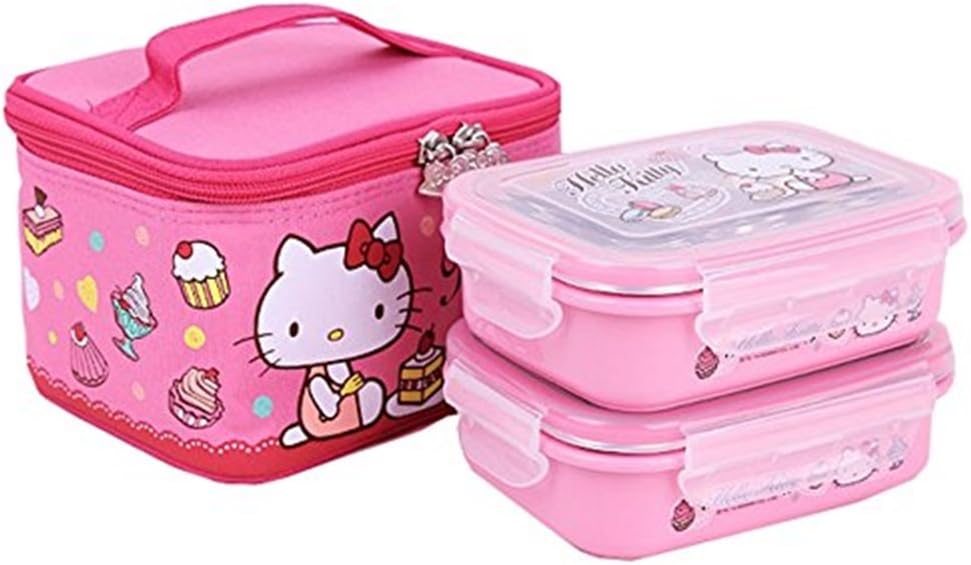 Lock & Lock Hello Kitty Lace Stainless Steel 2-Tier Lunch Box Bento Case Set, Pink
