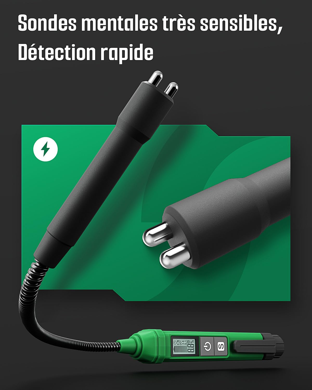 TESMEN TBF-200 Testeur de Liquide de Frein 8,5 Pouces, Sonde Flexible Résistante à la Corrosion, Haute Précision, Maintien des Données, Alarme 3 Couleurs pour DOT3, DOT4, DOT5.1 - Vert