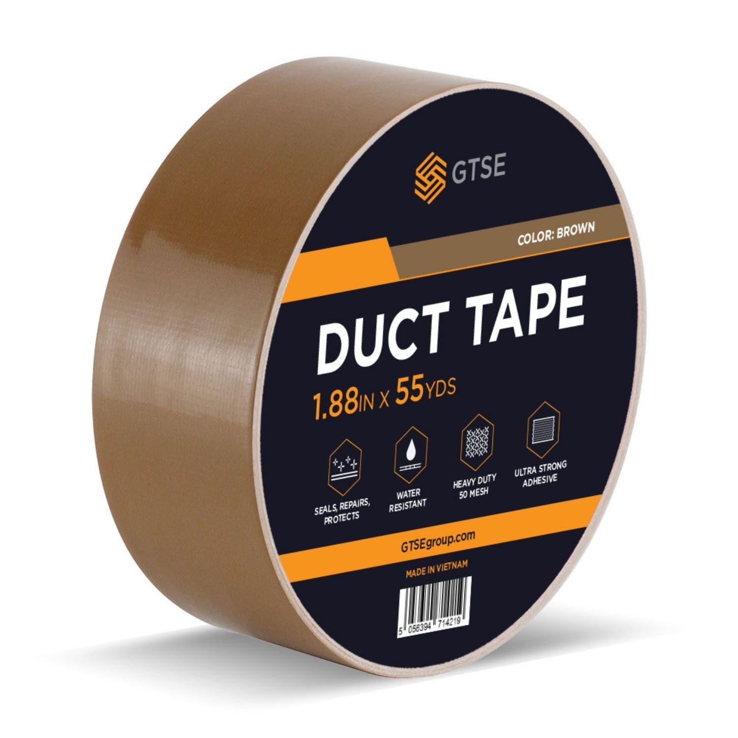 GTSE Brown Duct Tape, 2 Inches x 55 Yards (164 ft), Heavy Duty, Waterproof Repair Tape for Indoor or Outdoor Use, 1 Roll
