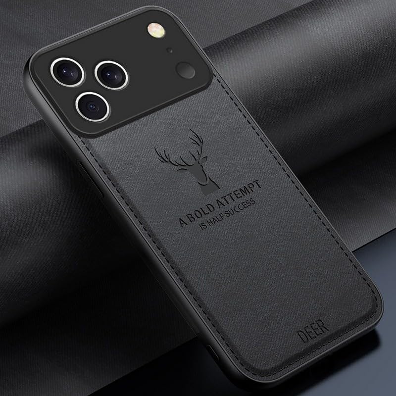 Étui iPhone 16 noir en silicone rigide et toile cuir pour une protection arrière élégante