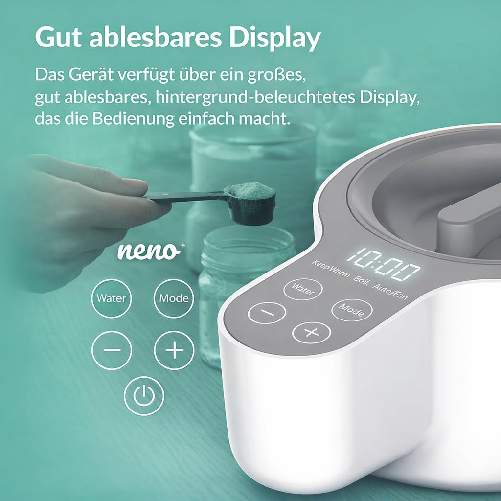 Neno Aqua Flaschenzubereiter Baby - Wasserwärmer für Unterwegs - Wasserkocher Babynahrung - Heißwasserspender zur Zubereitung von Babymilch - Wasserspender für Babyflaschen