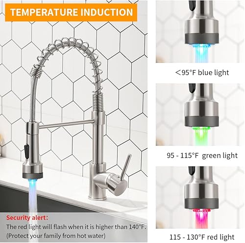 Miniatura 2 de OwOFAN - Grifos de cocina con rociador de latón sólido con níquel de cepillado industrial de una sola manija grifo para granja campamento lavandería