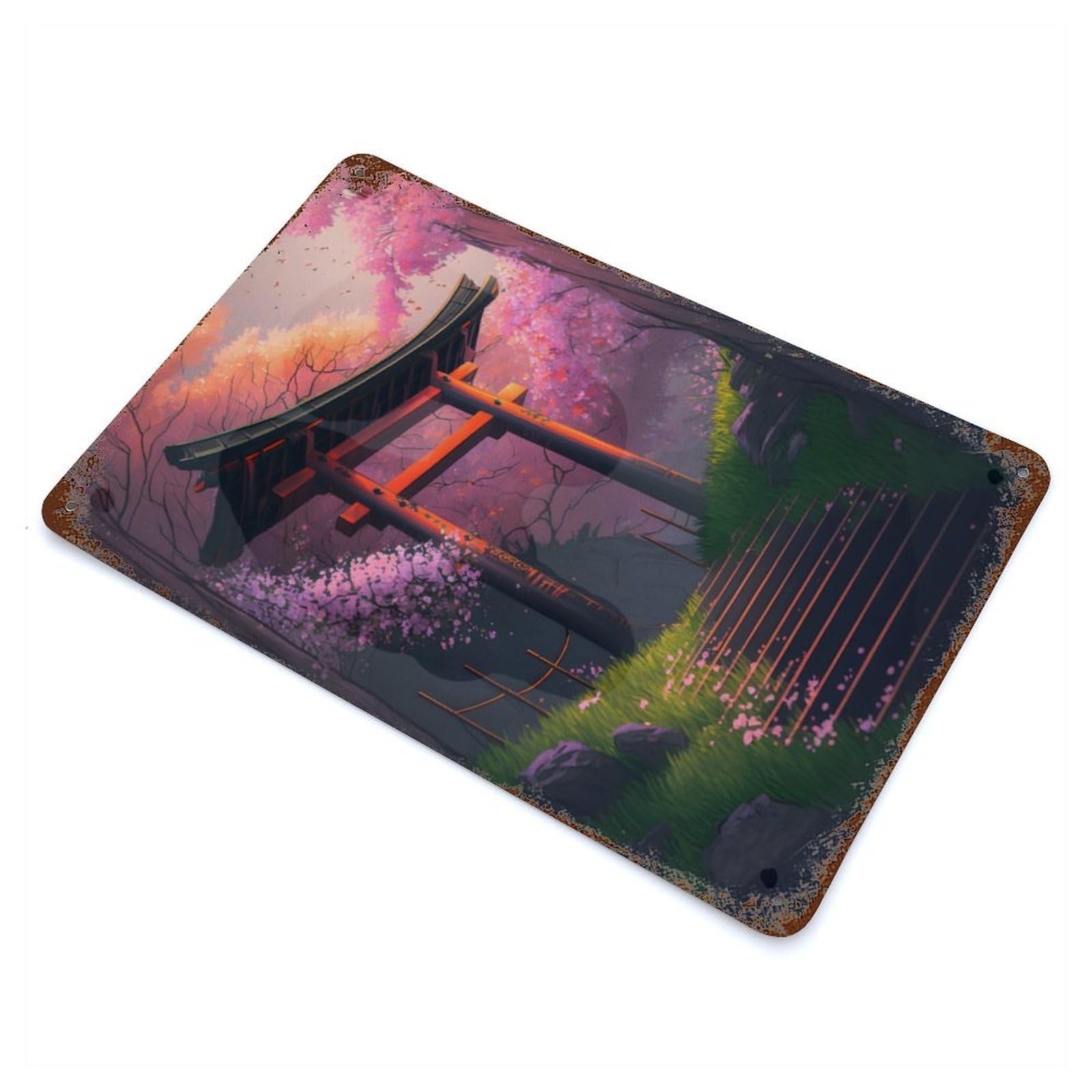 Torii Gate In The Forest 11.8"x7.9" Rusty Metal Tin Sign, Novelty Wall Decor for Cafe, Home Bar And Lounge Decor