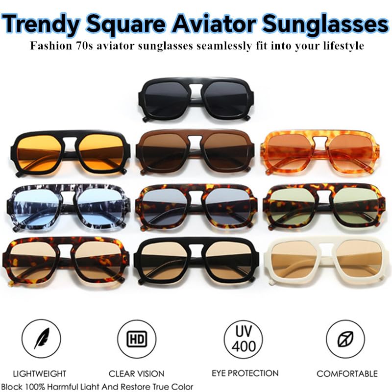 Trendy Square Aviator Sunglasses for Women Men Flat Top Designer Stylish Frame Sun Glasses Vintage Shades2