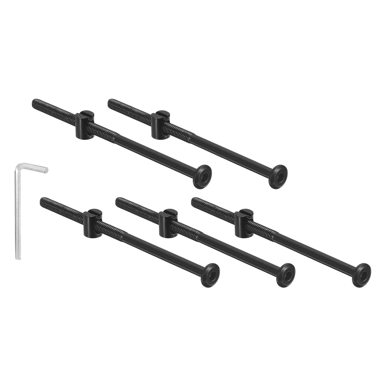 TA-VIGOR M6 x 120mm Furniture Bolts and Barrel Nuts Set with Hex Socket Head and M4 Wrench, 5Pcs Bed Frame Screws Kit for Chairs Tables Cabinets, Black Carbon Steel Fasteners