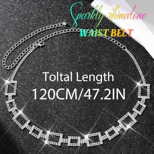 COSYDAYS Sparkly Rhinestone Dress Belt Silver Crystal Chain Belts Fashion Waist Accessories for Women3
