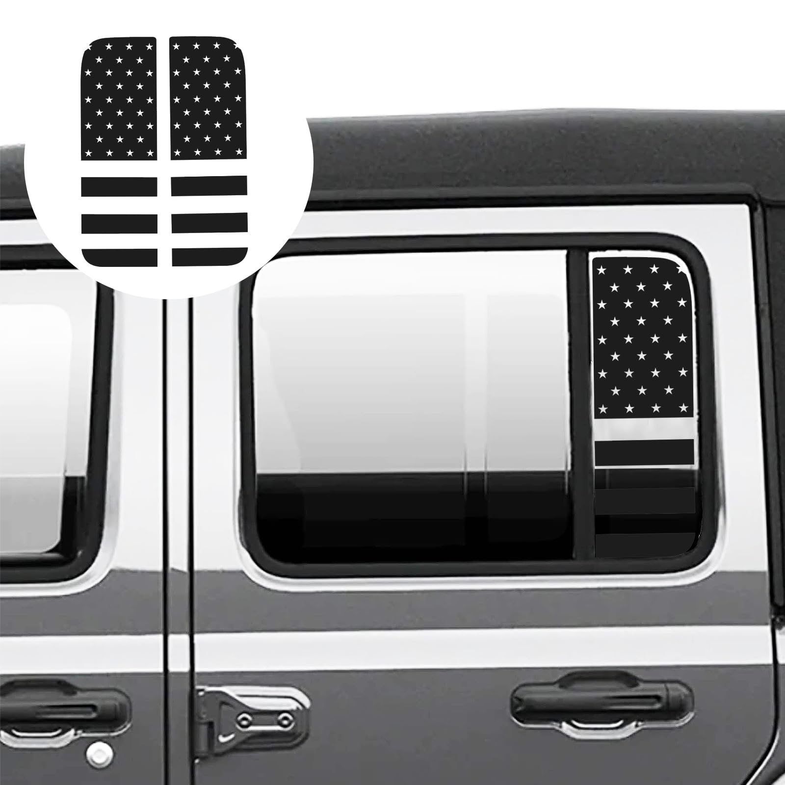 PincutteeSide Small Window American Flag Decal,USA Flag Sticker for Jeep Wrangler JL JLU 2018-2023 & Jeep Gladiator JT 2020-2023,Car Exterior Decal and Sticker(Matte Black,2PC)