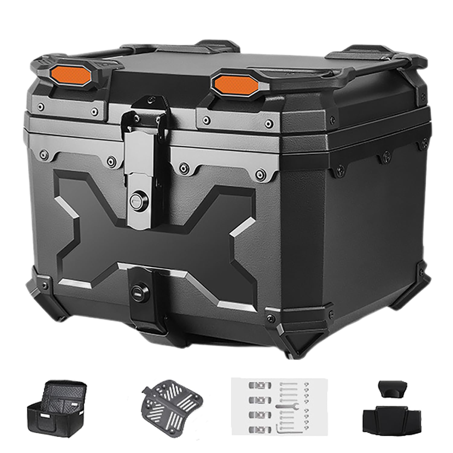 DFTDFYXY Universal Motorcycle Top Case Motorcycle Top Case 45L Waterproof Lockable Tail Box with Support Anti-Theft Design, Easy Install for Helmet Luggage,Black,Black,45L