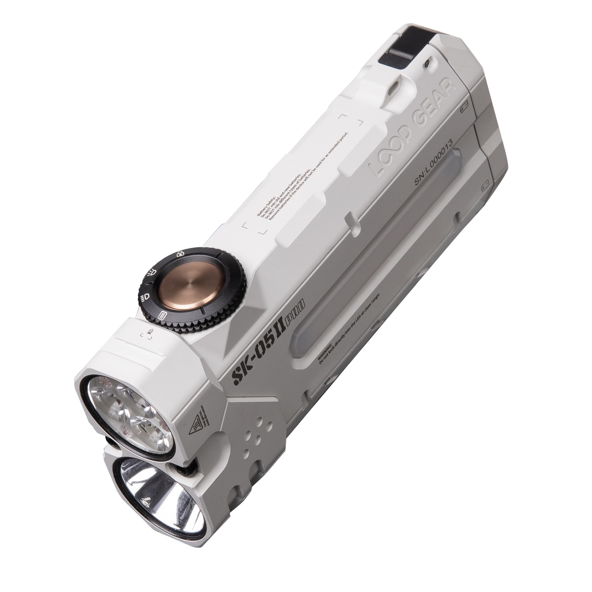 LOOP GEAR SK05 Pro 2 Mao Flat EDC Flashlight, 5000LM Rechargeable LED Flash Light with Spotlight & Floodlight, High-CRI Sidelight + RGB, Dual 4000mAh Replaceable Batteries, IP68 & Magnetic (White) - 1