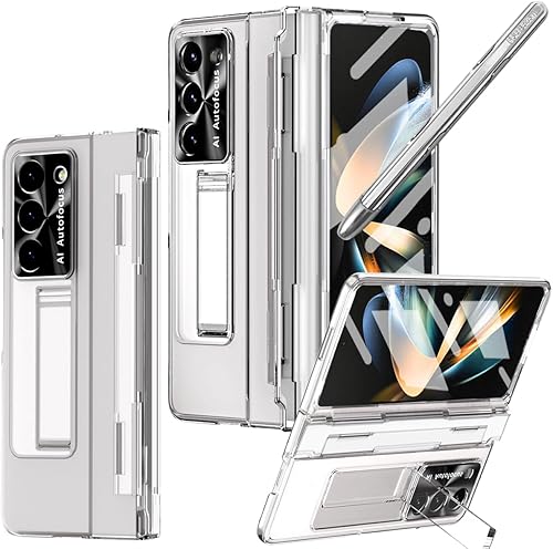 Miniatura 10 de Funda transparente para Samsung Galaxy Z Fold 5 con S Pen y soporte para bolígrafo, diseño de una sola pieza Z Fold 5, funda para teléfono
