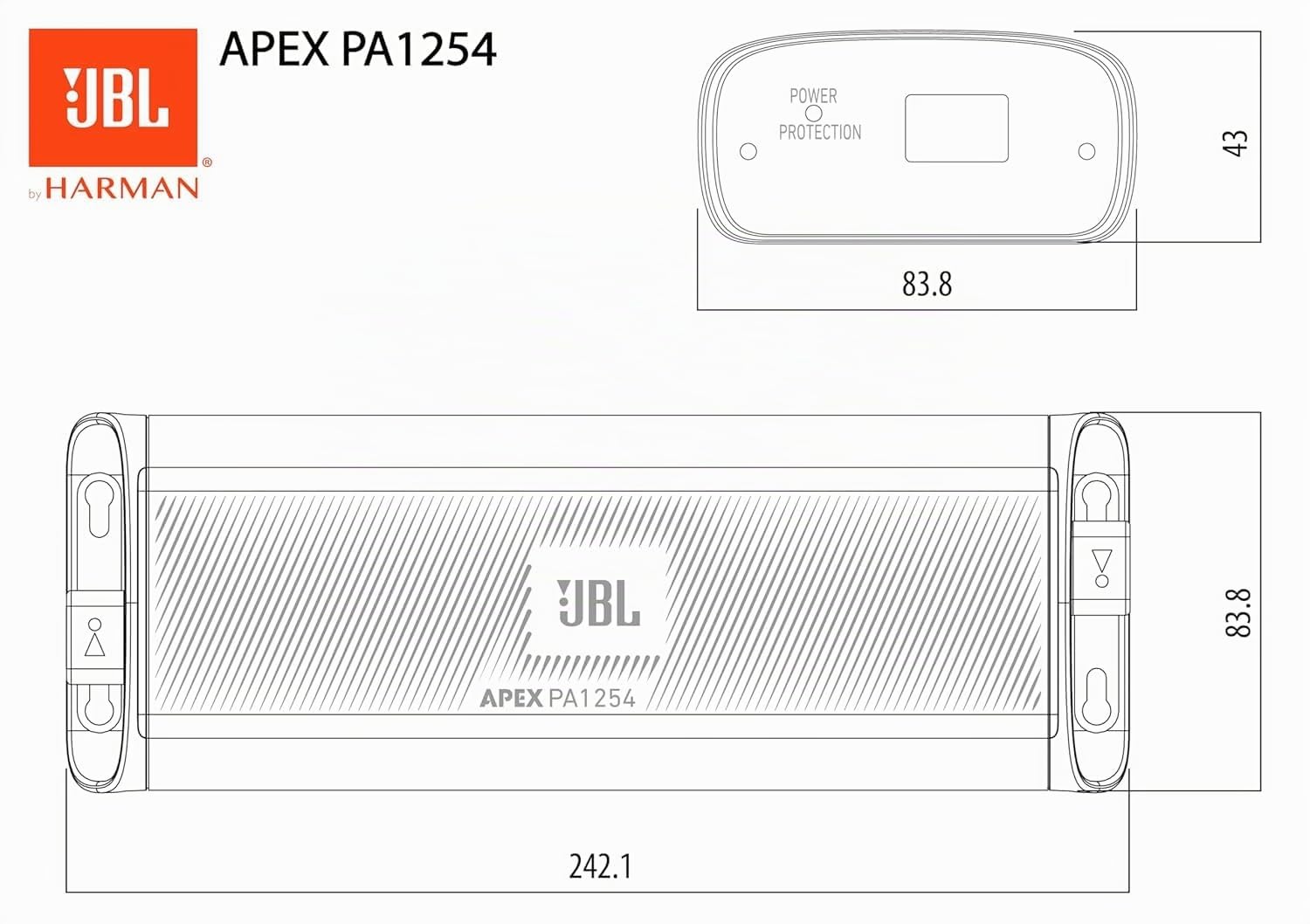 JBL APEX PA1254 - Ampli Voiture et Bateau 4 canaux - 1250 Watts Hifi Stéréo Ultra Compact et Puissant - Amplificateur Mini Étanche Classe D JBL pour la Marine et l'Automobile et les Sports Motorisés
