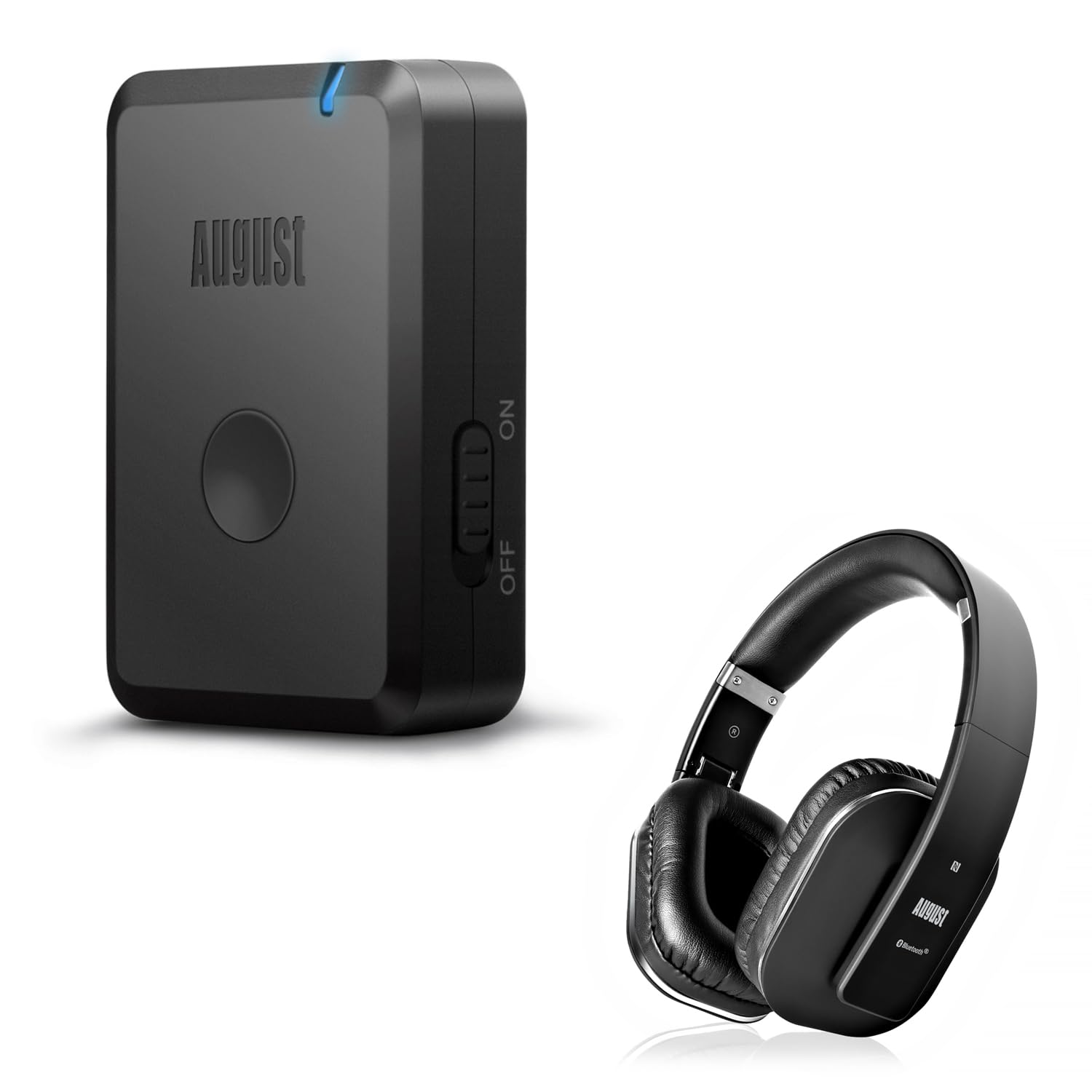 August MR250 Transmisor Bluetooth 3.5mm + EP650 Auriculares, Adaptador Bluetooth 5.2 y aptX Mejorado para TV, estéreo de Coche, radios, Reproductores de CD con batería Recargable de 10H de Carga USB-C