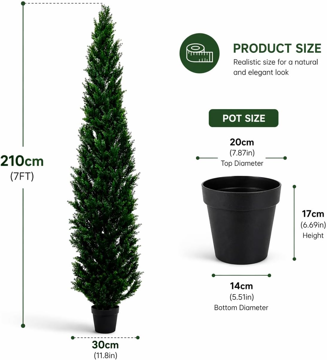 7 feet outdoor artificial topiary cedar tree, set of 2 uv resistant potted faux cedar trees for outdoors and indoors, decorative fake shrubs topiary trees for home living room front door decor 7ft green