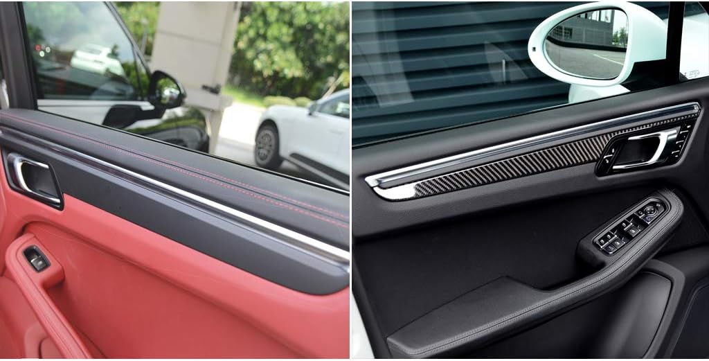 Real Premium Carbon Fiber Car Inner Door Panel Anti-Scratch Cover Decorative Trim Sticker Compatible with Porsche Macan 2014 2015 2016 2017 2018 2019 2020 2021 Auto Interior Accessories Black