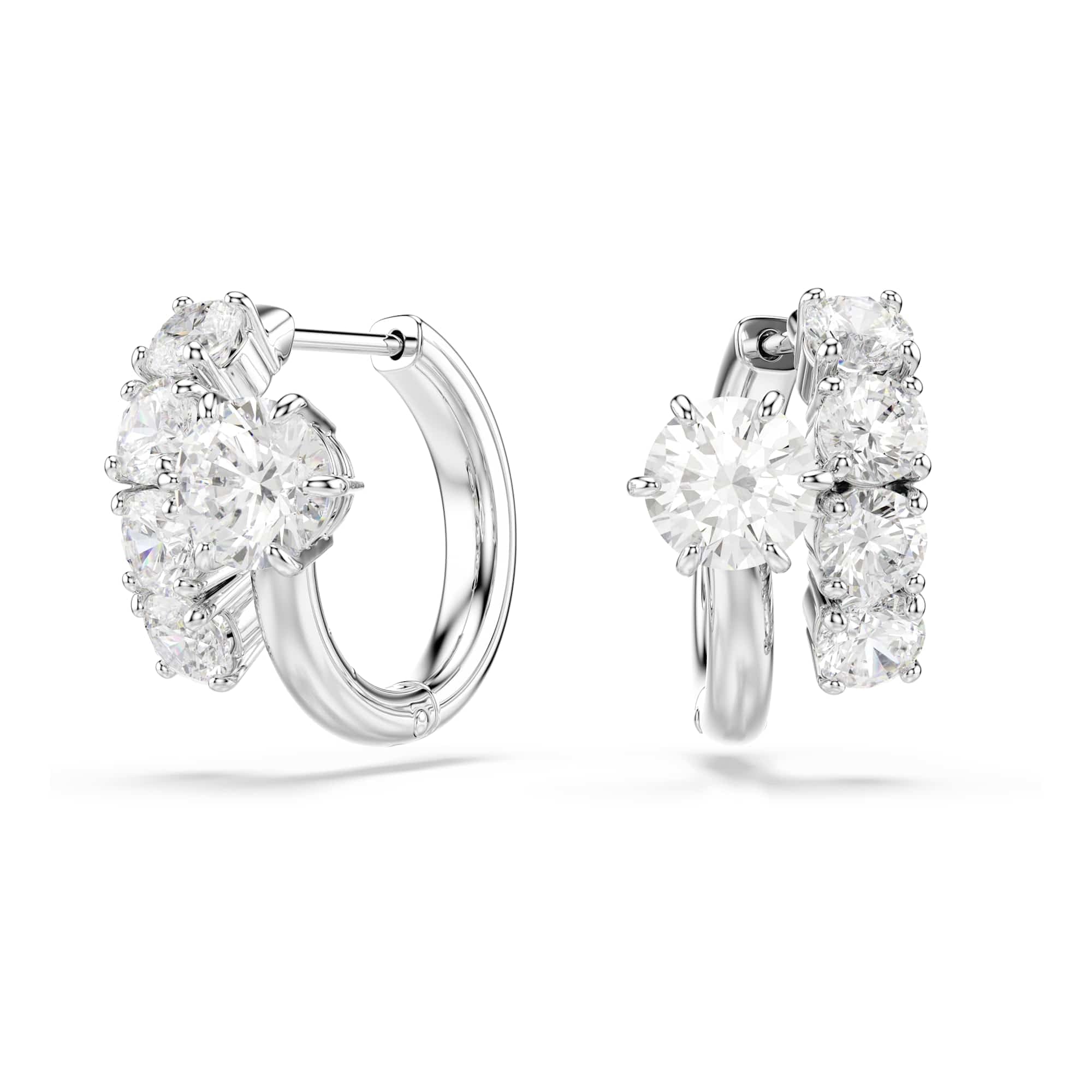 Swarovski Matrix Hoop Earrings, Round Cut, White, Rhodium Plated