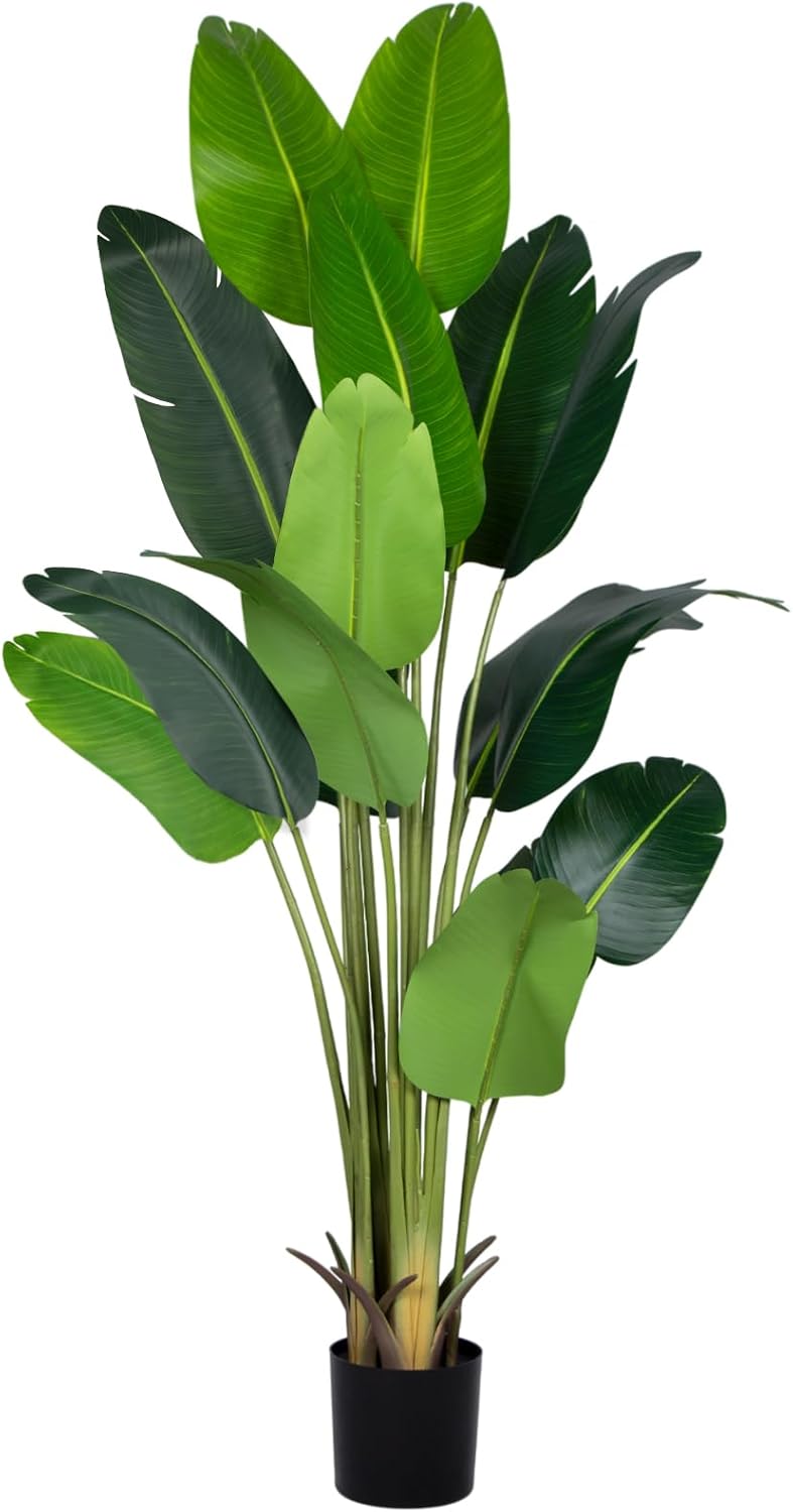 Artificial Bird of Paradise Plant 7Ft Fake Tropical Palm Tree with 17Trunks Faux Banana Leaf Trees in Pot for Home Indoor Outdoor Office Modern Decor Housewarming Gift?1Pcs?
