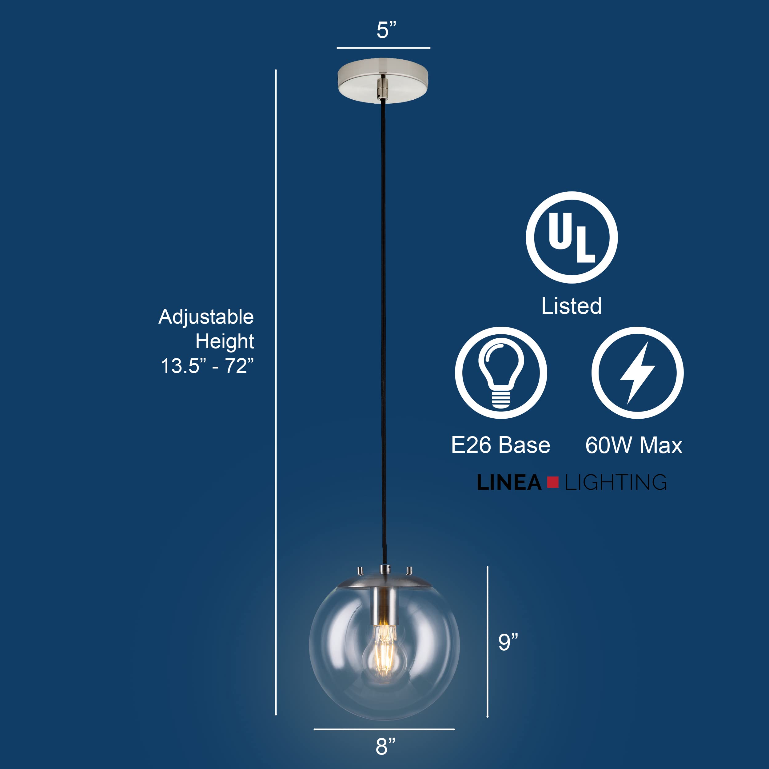 Lampa wisząca Sferra Globe | Nikiel szczotkowany wisiorek oświetlenie na wyspę kuchenną z żarówką LED LL-P201-BN