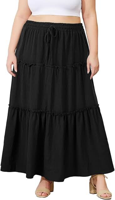 Moon Wood Women's Plus Size Maxi Skirt High Waisted Pleated A Line Flowy...