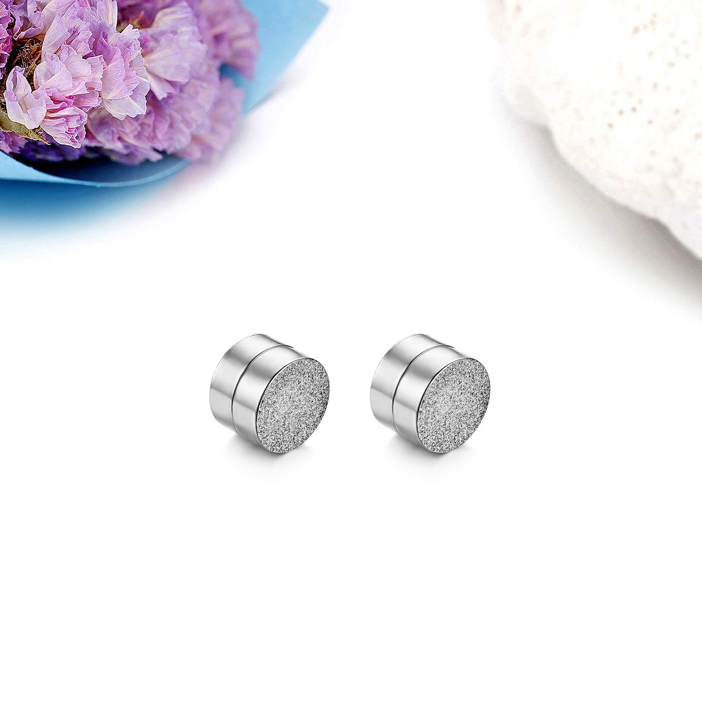 JewelryWe Magnetyczne kolczyki w stylu punk rock, matowe kolczyki ze stali nierdzewnej, bez przekłuwania, dla mężczyzn i kobiet, hipoalergiczne, Stal nierdzewna