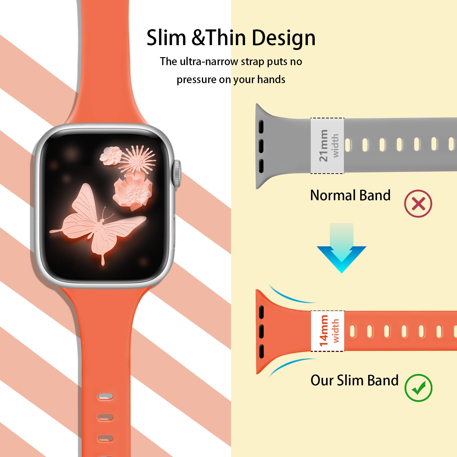 Bracelet fin compatible avec les bracelets Apple Watch 38 mm, 40 mm, 41 mm, 42 mm, 44 mm, 45 mm, 49 mm pour homme et femme, bracelet de sport en silicone souple et fin pour iWatch Series 9 8 7 6 5 4 3