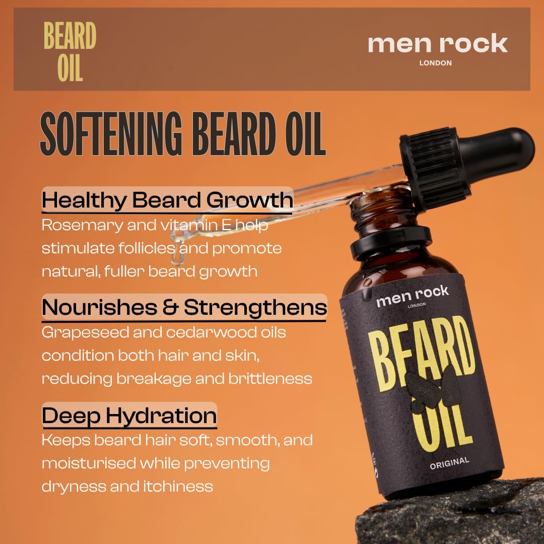 Men Rock Beard Care Gift Set with Beard Wash, Beard Balm and Beard Oil to Keep Beard Under Control, Earthy Oak Moss Fragrance 2 x 100ml, 1 x 30ml