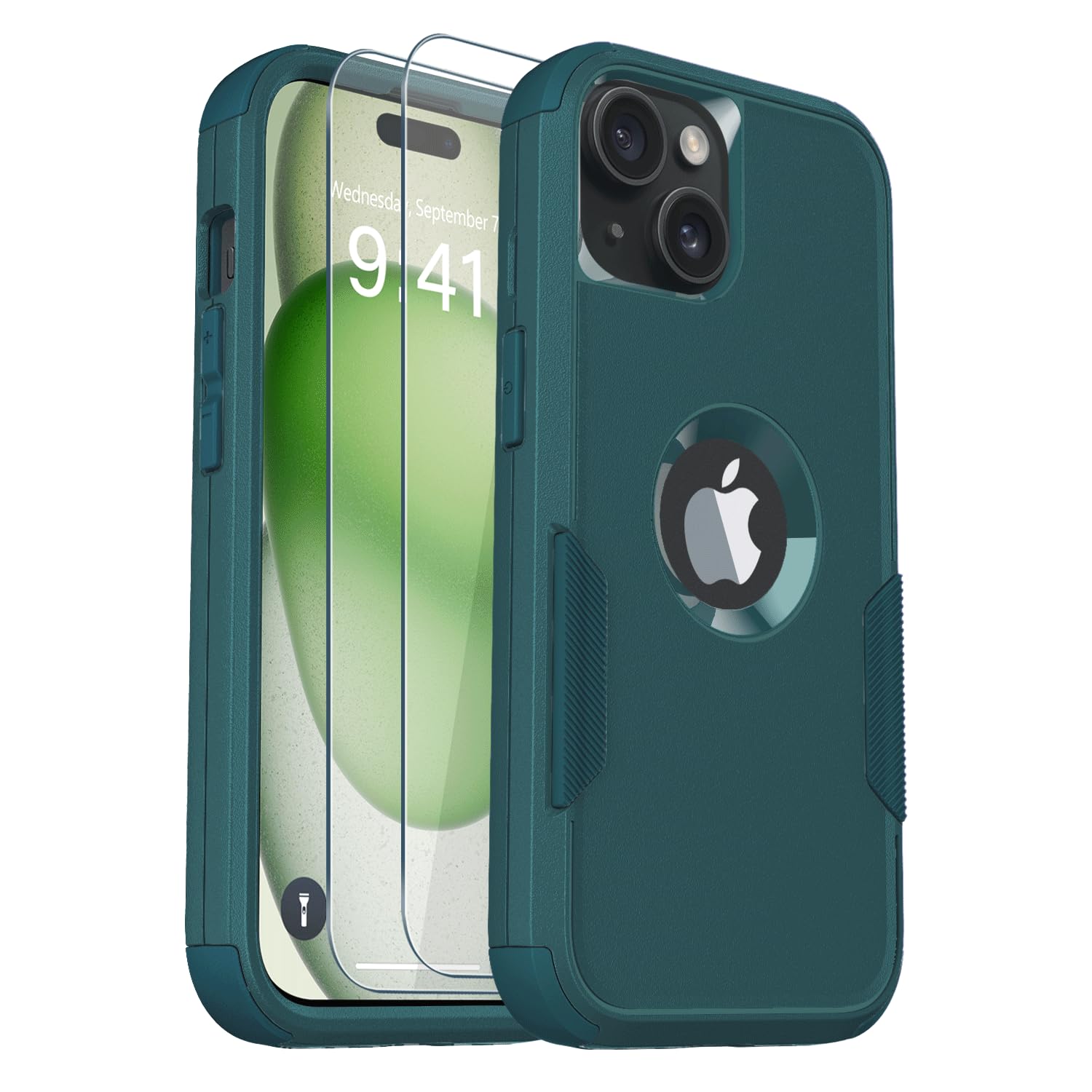 Guirblefor iPhone 15 Plus Case, [2+Tempered Glass Screen Protector] [10 FT Military Dropproof], Non-Slip Shockproof iPhone 15 Plus Phone Case 6.7 Inch (Turquoise)