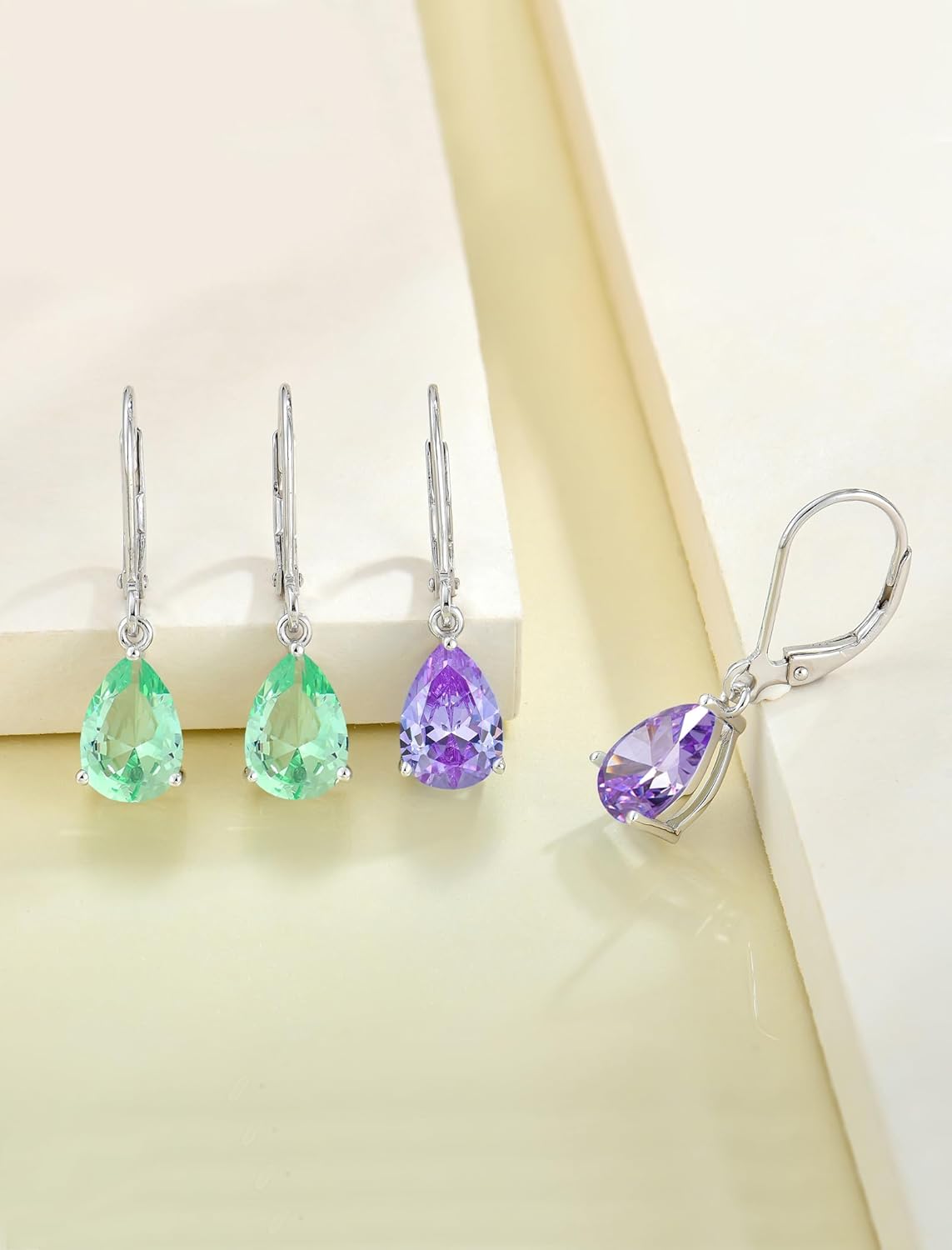 YL 925 Sterling Silver Teardrop Dangle Drop Earrings for Women 7x10 MM Solitaire Birthstone Leverback Jewelry - Image 4