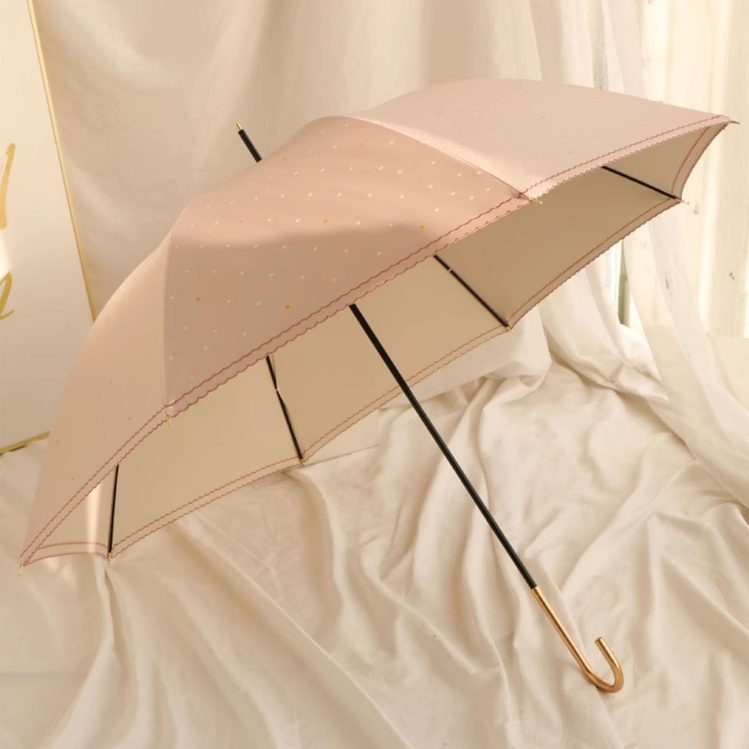 8Ribs 43 Inch Metal J Stick Handle Umbrella Windproof Umbrella,Wave Point Long Handle Umbrella, UV Protection,and Sun Sh Blue(Sky Blue)