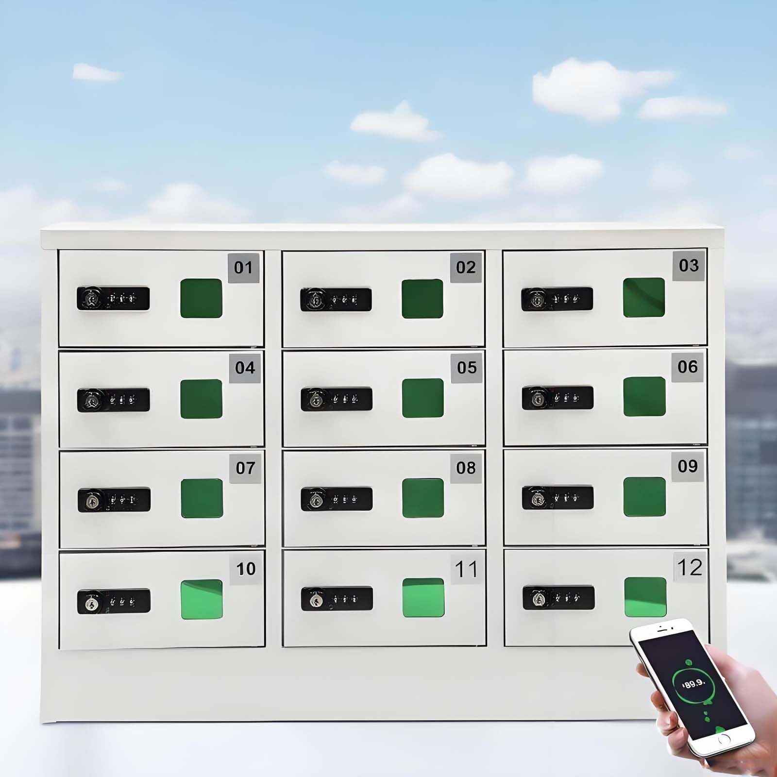 GUTYGIO Cell Phone Locker for Classroom, 3-in-1 Cell Phone Charging Station,12-Slot Cold-Rolled Steel Cell Phone Lockers with QC3.0 Fast Charging, Combination & Key Locks for Schools Office