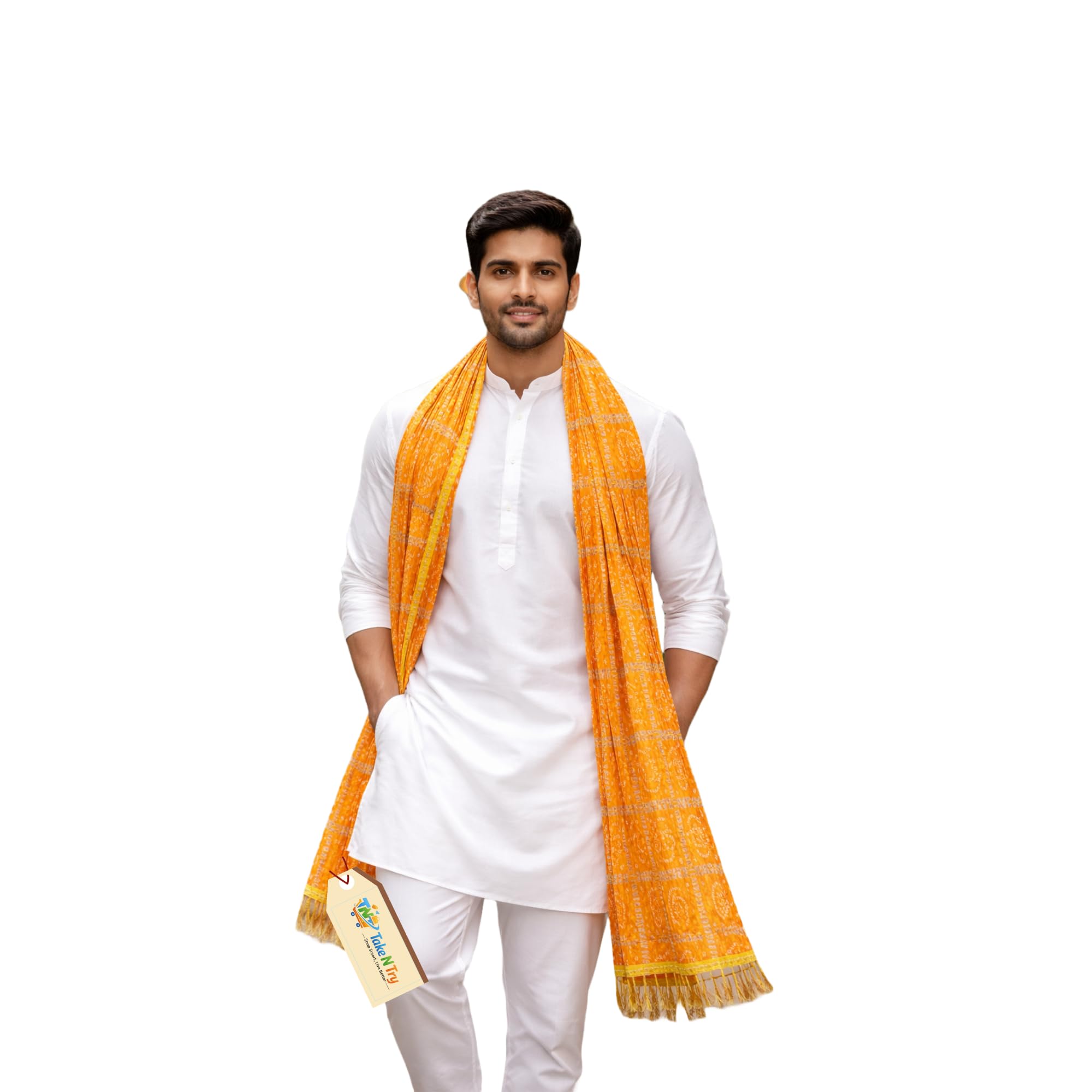 Traditional Men's Yellow Bandhani Print Silk Stole | Ethnic Rajasthani Dupatta for Sherwani, Kurta & Haldi Ceremony | Groom's Wedding Scarf with Gold Tassels | 2.5 Meters-image-21
