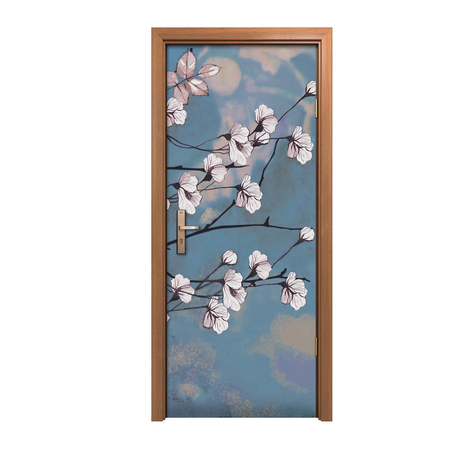 Autocollant de porte 90x200cm Coloray avec design de branches de fleurs pour déco murale