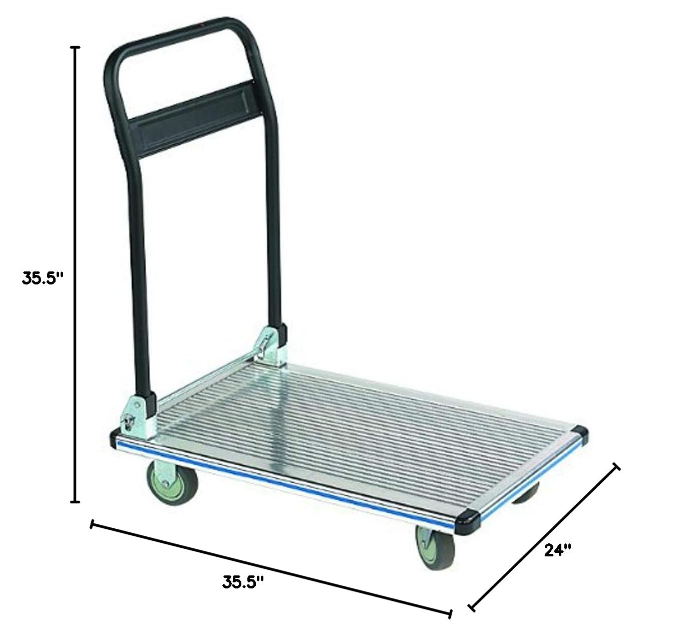Wesco 272112 Aluminum Platform Truck with Folding Handle, 550-lb. Load Capacity, 35-1/2" Height, 35-1/2" Depth x 24" Width