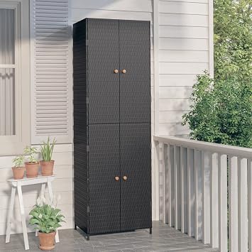 Outdoor Garden Storage Cabinet, Large Patio Storage Cabinet Garden Storage Container for Lawn Backyard, Black 23.2"x15.7"x70.9" Poly Rattan -AA