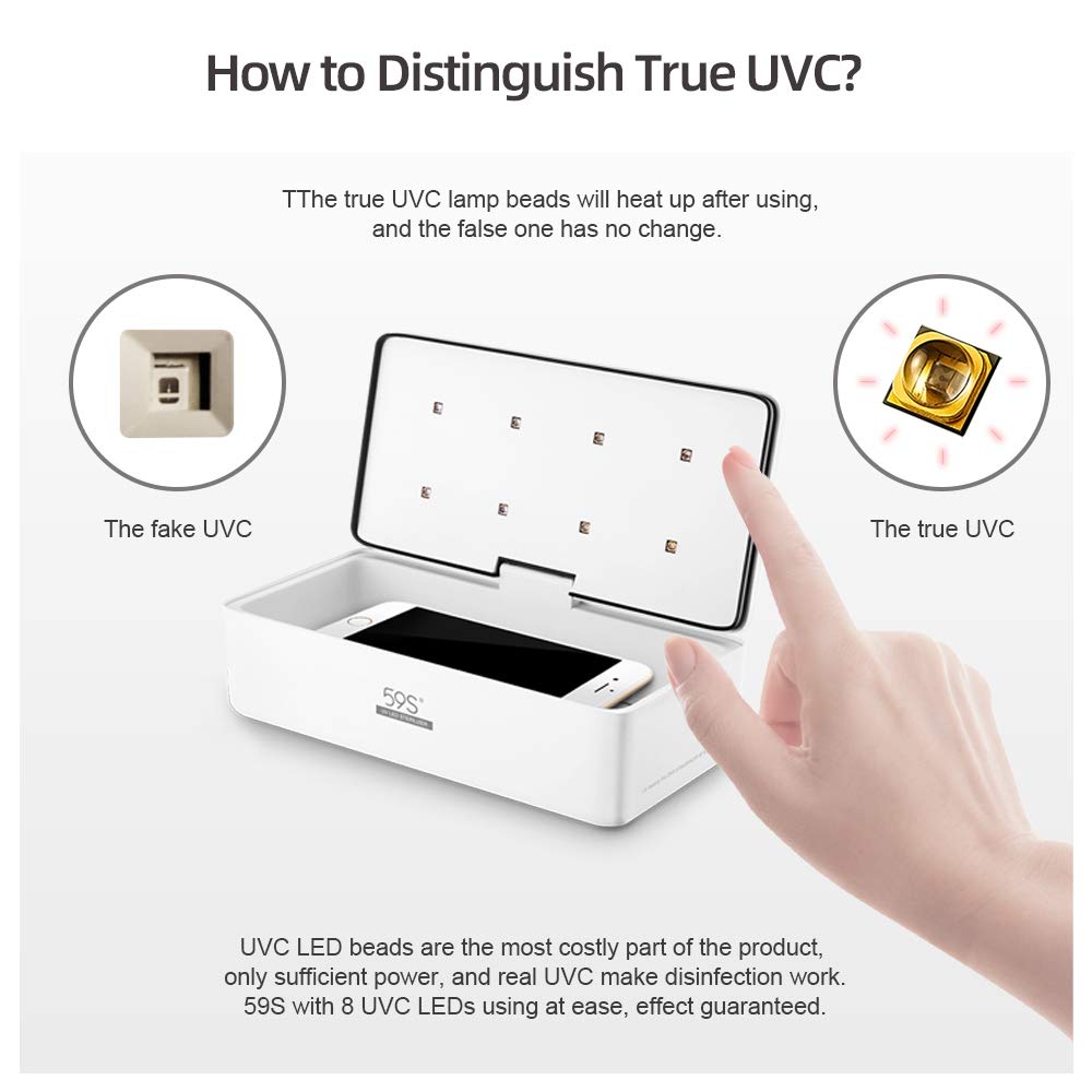 59S UV Stérilisateur LED Box avec 8 perles Lampe de Stérilisation Rapide 99,9%, Adaptée aux Téléphones Portables, à l'esthétique, aux Outils de Beauté et aux Soins Personnels