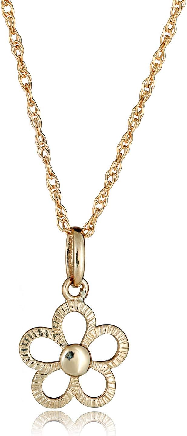 AVORA 10K Yellow Gold Open Flower Pendant Necklace with 18" Chain