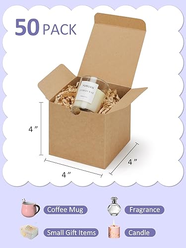 Miniatura 23 de Eupako Cajas de regalo de 4 x 4 x 4 pulgadas, paquete de 25 cajas de papel kraft blanco con tapas, cajas de regalo para damas de honor, 4x4x4"_25