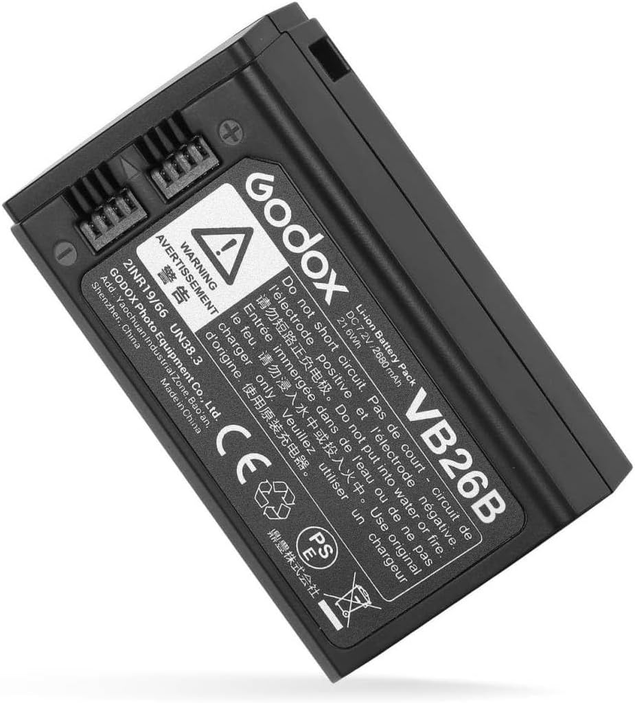 GODOX VB26B Battery Replacement, DC 7.2V 2680mAh Lithium Battery Pack for Godox V1 Series, V860III Series Camera Speedlite, Godox AD100Pro Outdoor Studio Flash VB26 Battery Upgraded High Capacity