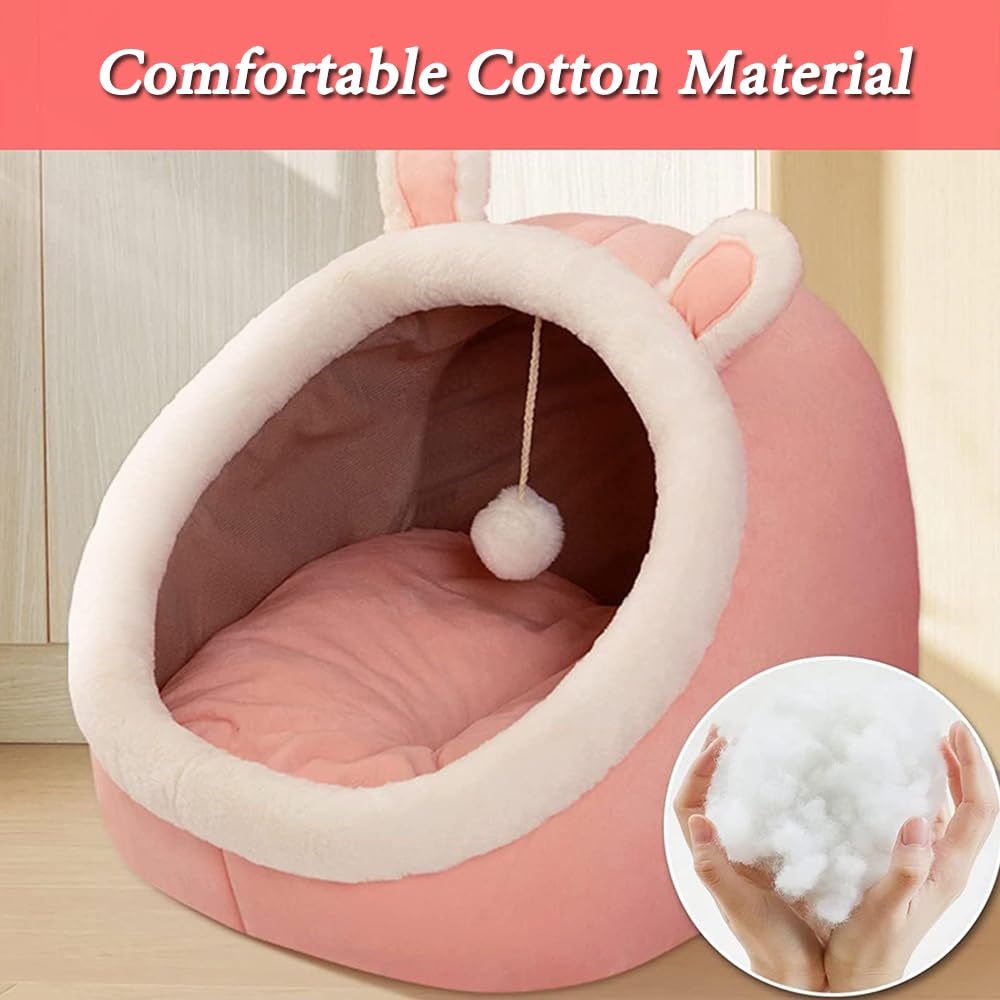 سرير قطط شبه مغلق للاستخدام الداخلي، سرير كهف للقطط قابل للحمل مع كرة مخملية وقاعدة مانعة للانزلاق، سرير للحيوانات الأليفة قابل للغسل مناسب للقطط متوسطة الحجم والكلاب الصغيرة (لون زهري، مقاس L)