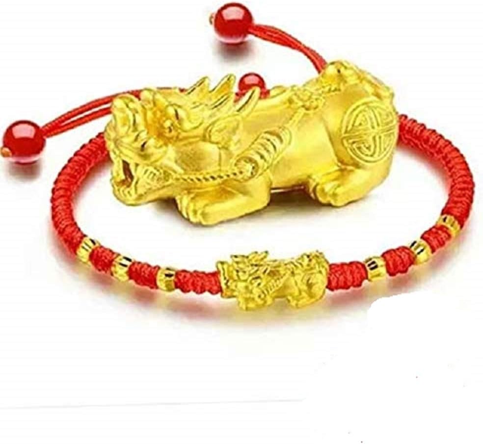 Jewelry Gift 24k Gold Lucky Transport Transfer Beads Gold Rope Bracelet 999 Gold Animal Year red String Bracelet Bangle Gold (a Brave +6 Kim Particles/red String)