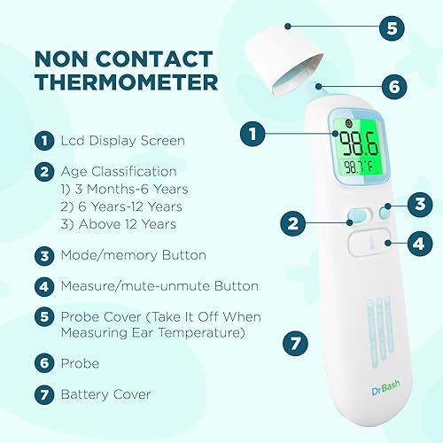 Miniatura 8 de DrBash Termómetro de bebé 3 en 1 para oídos, frente y sin contacto, termómetro infrarrojo para adultos y niños, termómetro digital de fiebre con
