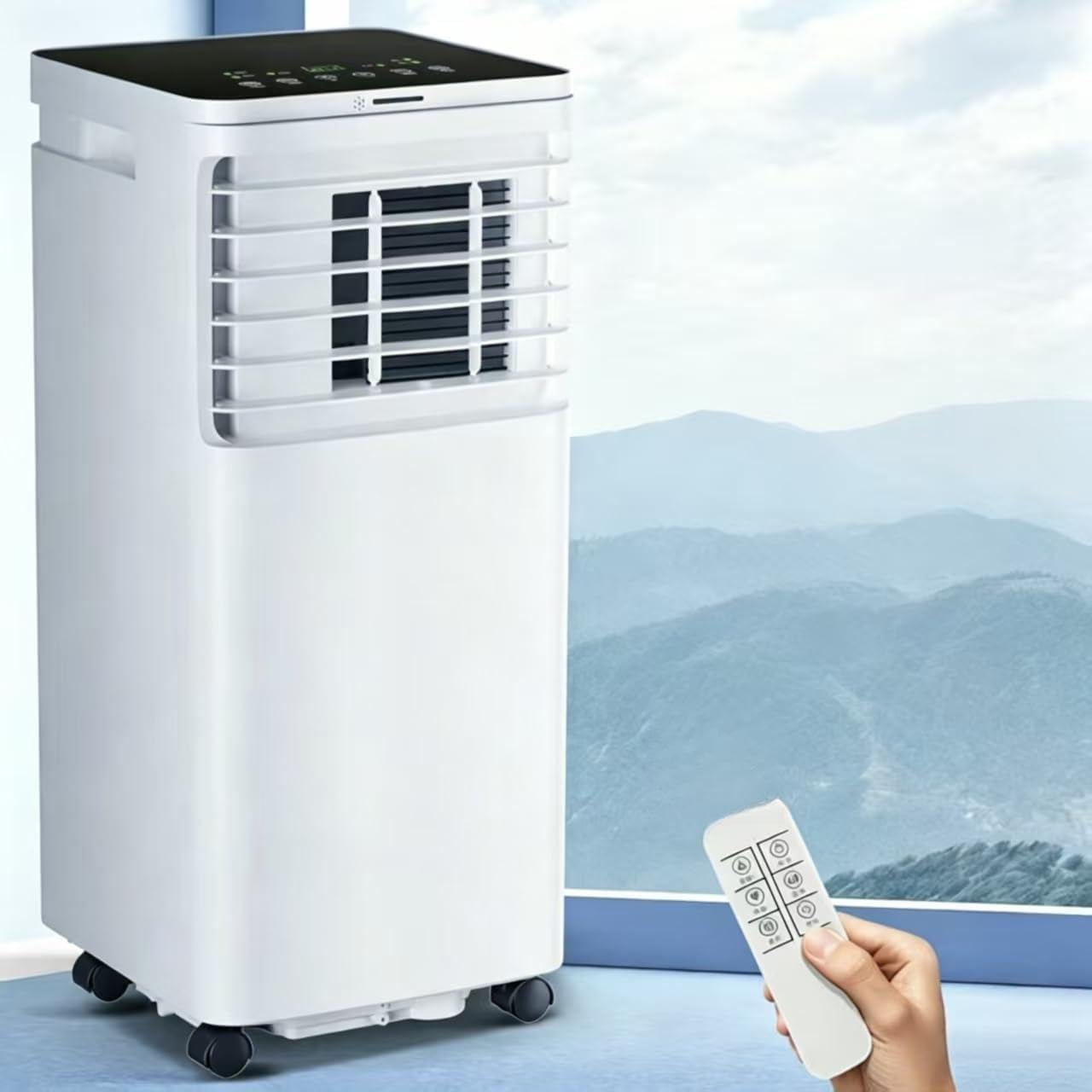 Condizionatore d'aria portatile da 7000 BTU per una stanza di 215 mq - Raffreddamento ad alta efficienza energetica con telecomando deumidificatore e ventola funzionamento silenzioso Design compatto e