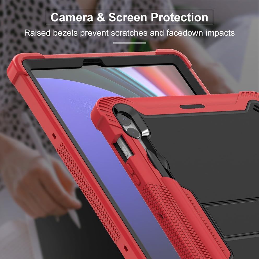 Custodia For Samsung Galaxy Tab S9 Plus Custodia X810/X816B/X818U Custodia protettiva robusta ibrida antiurto robusta resistente agli urti da 12,4 pollici con supporto integrato(Red+Black)