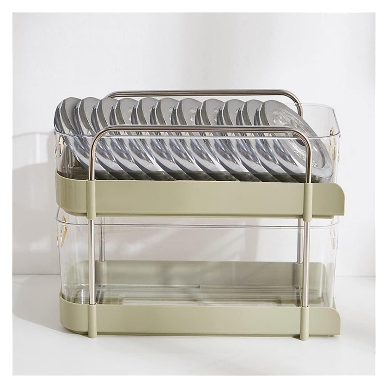 Organizador de especias de 2 niveles con ruedas y cajón, armario de cocina, estante de almacenamiento para aperitivos y especias, color verde, 41 x 36,5 x 24 cm