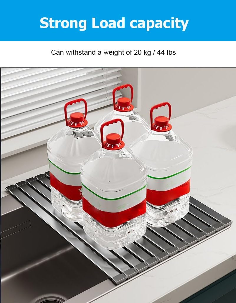 Escurridor de Platos Extensible de aleación de Aluminio para Colocar sobre el Fregadero, Plegable, Antideslizante y Resistente al Calor.